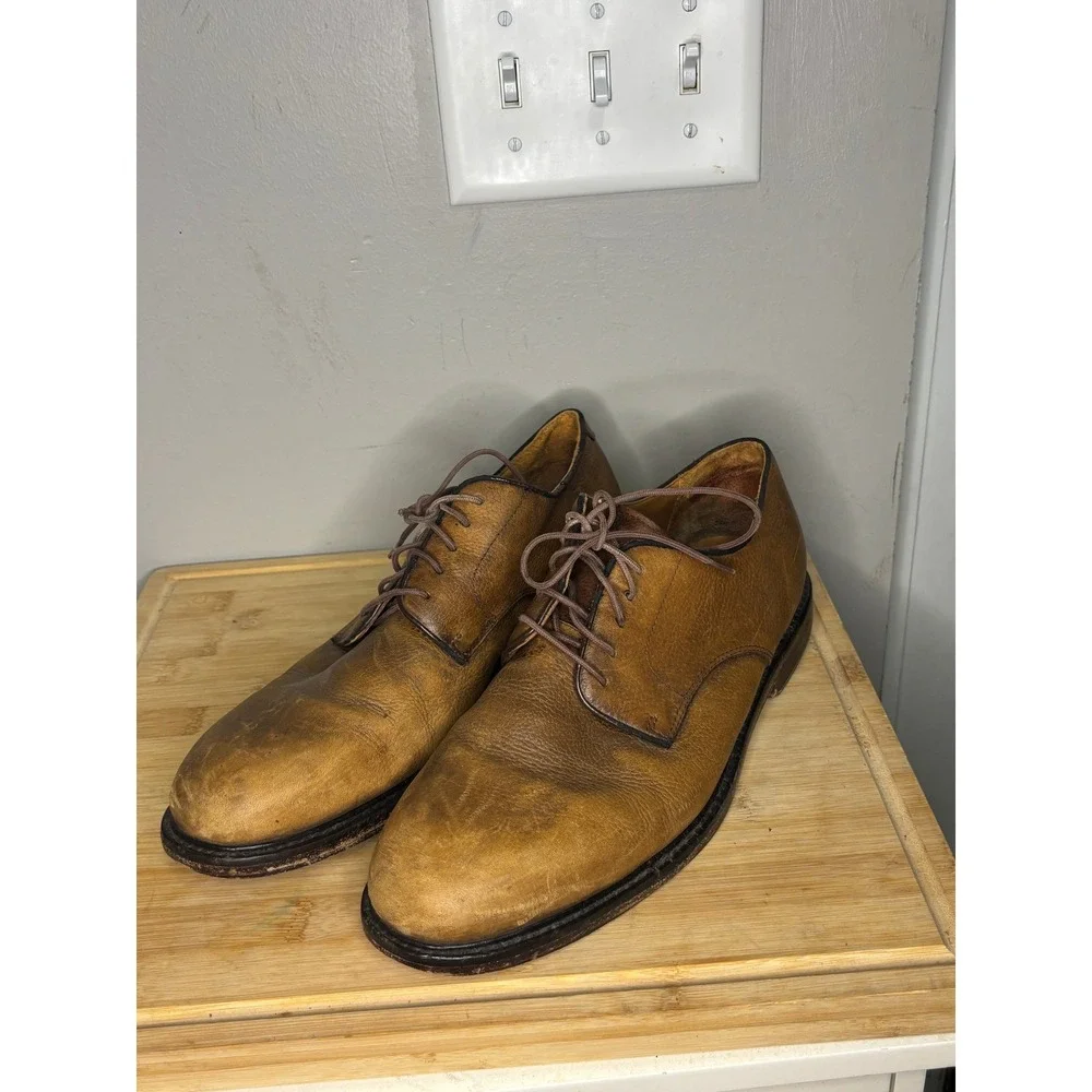 Polo Ralph Lauren Mens Tan Leather Derby Shoes 11D AAM15150 Brown Lace Up Oxford
